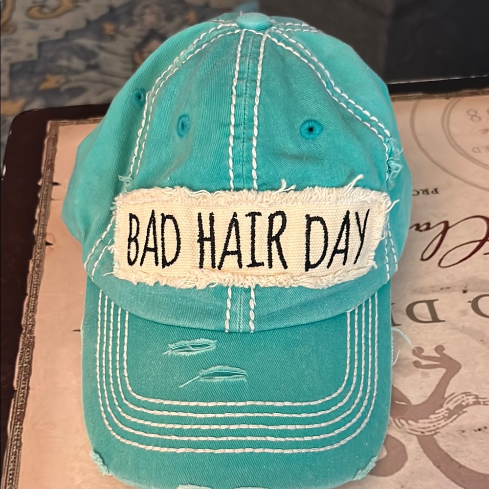 Teal 'Bad Hair Day' Distressed Cap